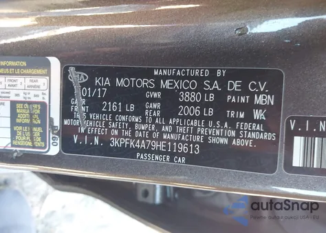 2017 Kia Forte Lx from USA, damaged, VIN 3KPFK4A79HE119613